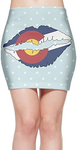 Porrytop Colorado State Flag Lips Women's Fitted Mini Skirt Stretch Bodycon Pencil Skirt S