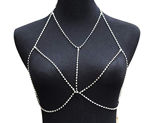 Womens Rhinestone Harness Bra Body Chain Sexy Diamond Bralette Bikini Body Jewerly Silver