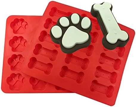 REXWAY 2 Pack Food Grade Dog Pet Bones &amp; Paws Large Silicone Baking Molds, Homemade Dog Treats, Chocolates, Cakes, Cookies and Ice Cubes for Pets, Kids and Dog-lovers