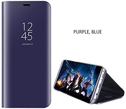 Samsung Galaxy Note 9 Case, Flip Kickstand Mirror Design Luxury Electroplate Plating Smart Sleep/Wake Window View Wallet Full Body Phone case Built-in Screen Protector (Purple, Note 9)