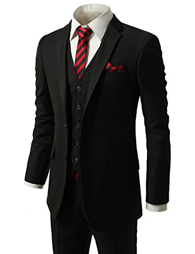 MONDAYSUIT Men's SLIM-FIT 3-Piece Striped Suit Set with 2-Button Tuxedo Vest