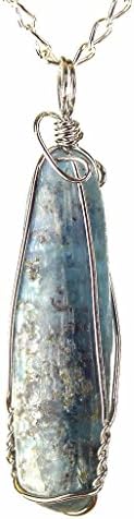 Sterling Silver Hand Wire Wrapped Natural Blue Kyanite Pendant with SP Chain Necklace 5272K h