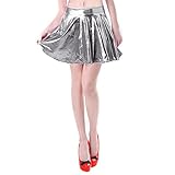 Metallic Pleated Skirt Skater Skirt Short Shiny Liquid Dress Silver Mother's Day Gifts