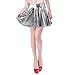 Women's Pleated Skirt Short Shiny Liquid Metallic Flared Skater Skirt Silverm, S