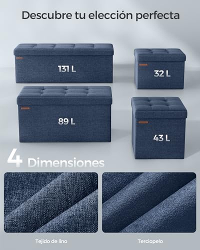 SONGMICS Banco de Almacenamiento, Puff Almacenaje de 76 cm, Baúl de Almacenaje, Taburete Reposapiés, Azul Oscuro MLSF47IN