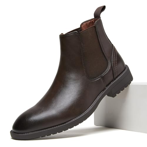 Men's Classic Elastic-Side Chelsea Boots - Genuine Leather Dress Casual Ankle Boots for Daily & Office