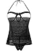 Women's Sexy Mesh Babydoll Set Cupless Lingerie with G-String Nightwear,Black,Small