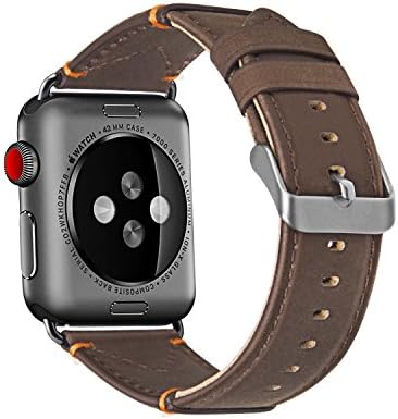 XGUO For Apple Watch Band 38mm/40mm,Unique Design Premium Genuine Leather Watch Band Strap Replacement With Silver Secure Metal Clasp Buckle [ Brown ]