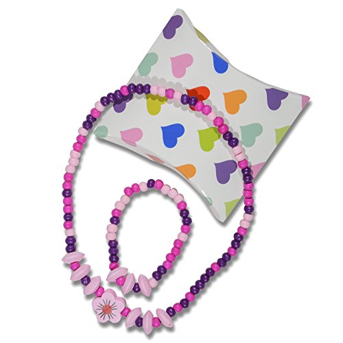 SMITCO Kids Costume Jewelry Set for Little Girls and Toddlers - Wooden, Beaded Toy Necklace, Bracelet and Ring for Play Pretend or Dress Up - Non-Toxic and Safe for Children Ages 3 to 8