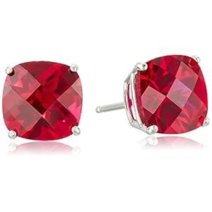 Amazon Collection 925 Sterling Silver Cushion Cut Birthstone Stud Earrings for Women