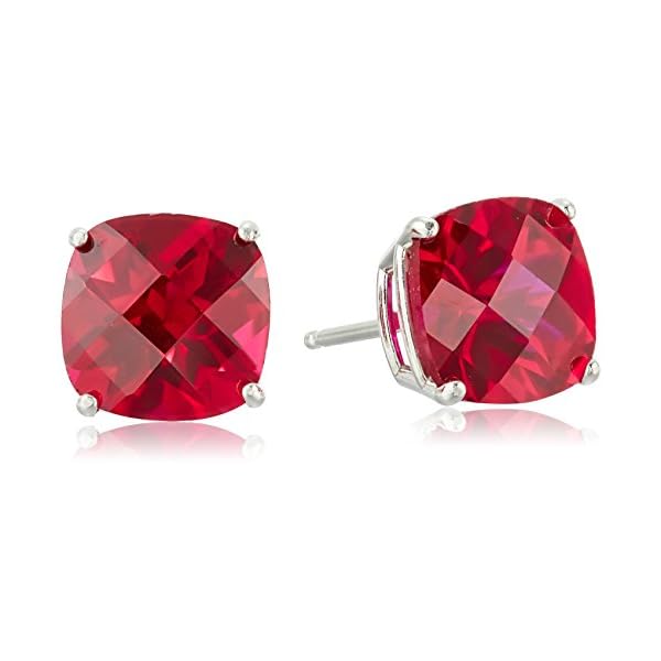 Amazon Collection 925 Sterling Silver Cushion Cut Birthstone Stud Earrings for Women