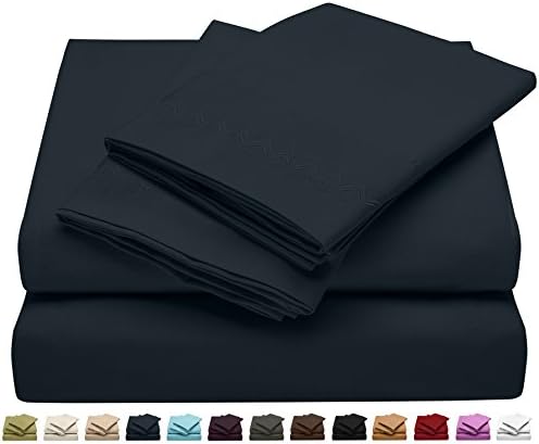 King Size Bed Sheet Set - Soft Brushed Microfiber Luxury Comfort Sheet Set - 1800 Thread Count Bedding Linens – Embroidered Design – Navy Blue - Victoria Collection by Jessie Porter