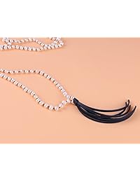 KELITCH - Collar largo con cuentas de cristal de perla y borla