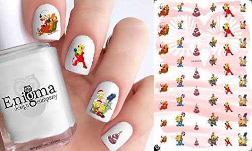 Simpsons Style Christmas Nail Decals (Clear Water-Slide)