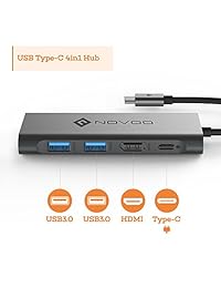 USB C Hub, novoo 4 en 1 de aluminio tipo C Hub con adaptador de HDMI 4 K, USB C PD puerto de carga, 2 puertos USB 3.0 para Macbook Pro 2017 2016, HW matebook, Chromebook, Samsung S8 y otros dispositivos de tipo C