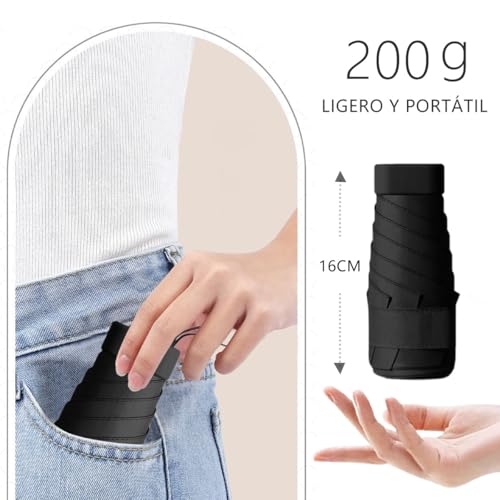MXHIGO Paraguas de Bolsillo Reforzado para Lluvia y Sol, Mini Sombrilla con Protección UV, Ultra Ligero y Portátil, Más Robusto, con 12 Varillas Reflectantes, Mini Paraguas Plegable con Estuche