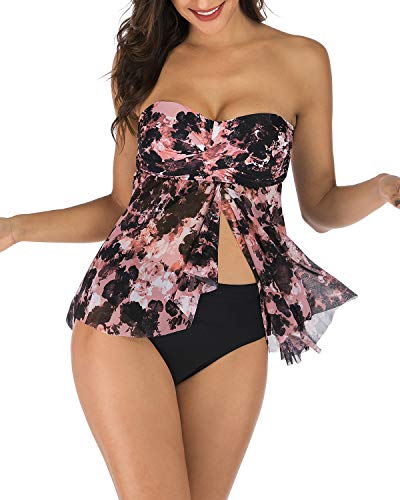 Jusfitsu Covered Hi Waisted Flattering Swimsuits for Women Tube Top Bathing Suit for Large Bust Swimwear Pink XXL