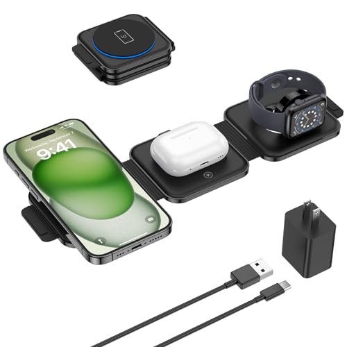 Travel Charger for iPhone Apple Multi Devices, Foldable Watch 5/6/7/8 Charging Station/Dock Compatible for iPhone 15/14/13/12 Series Airpods
