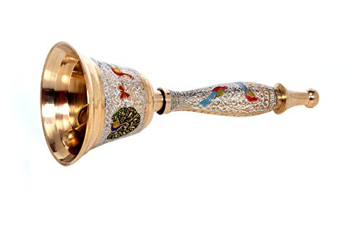 Hashcart Indian Traditional Colorful Musical Hand Held Brass Bell/Ghanti for Puja/Pooja, Prayer, Indian Festivals & Christmas, White