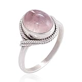 Chuvora 925 Sterling Silver Rose Quartz Gemstone Oval Rope Edge Vintage Band Ring Size 6, 7, 8