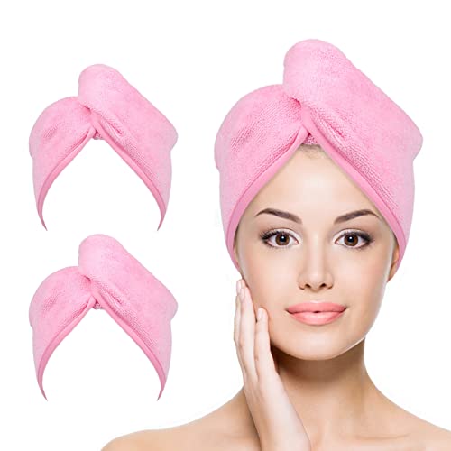 YoulerTex Microfiber Hair Towel Wrap for Women, 2 Pack 10 inch X 26 inch, Super Absorbent Quick Dry Hair Turban For Drying Curly, Long & Thick Hair (Pink) — image 1