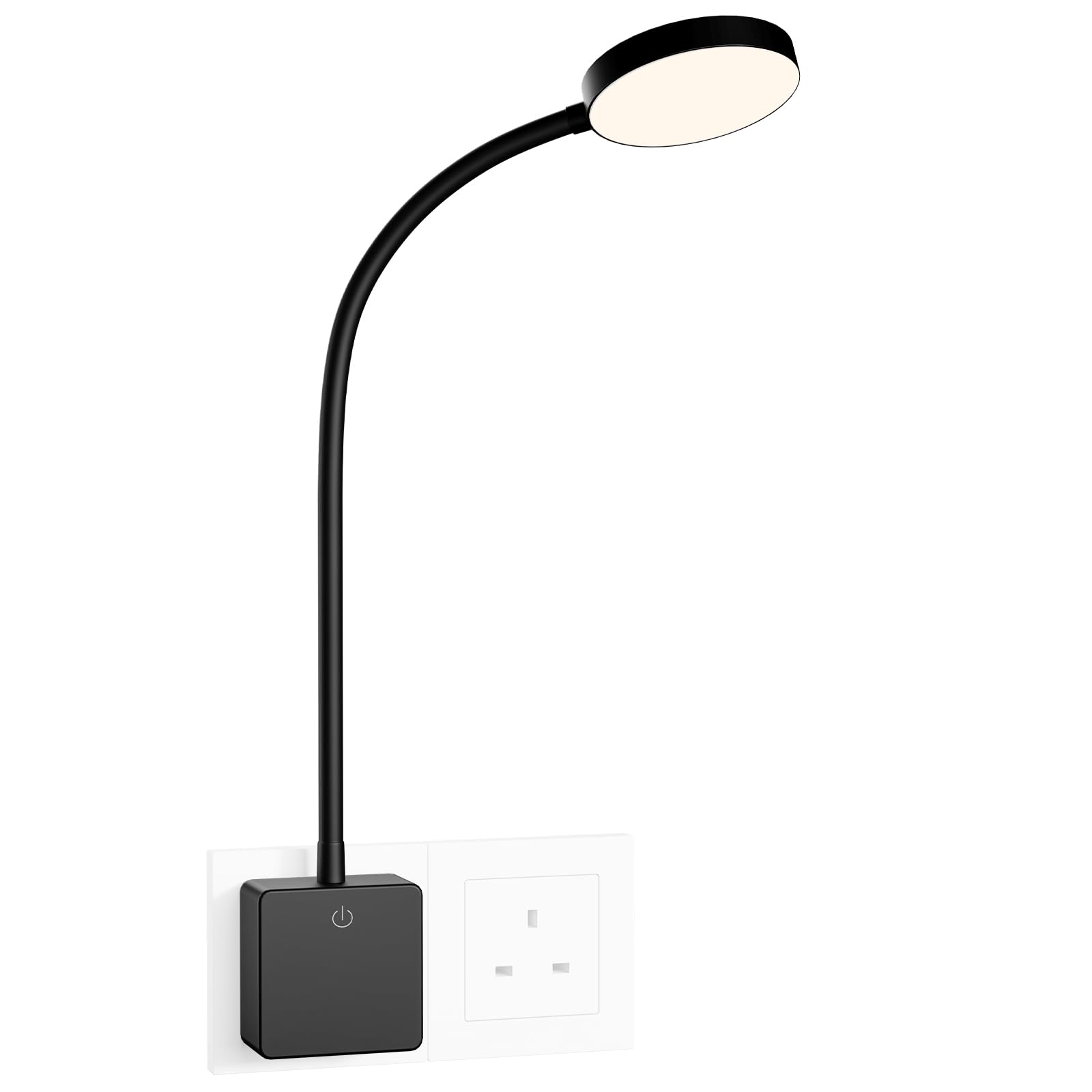 ENUOTEK Plug in LED Wall Light, 4W 350Lm Dimmable LED Swing Arm Black Wall Lamp, Plug and Play Bedside Reading Light with Touch Switch and Outlet Power Plug, Neutral White 4000K for Bedroom Lighting