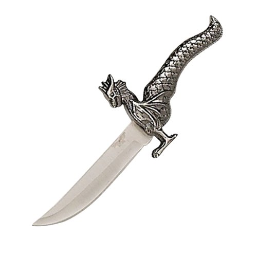 Dragon Knife, Antique Silver Finish, w/Sheath