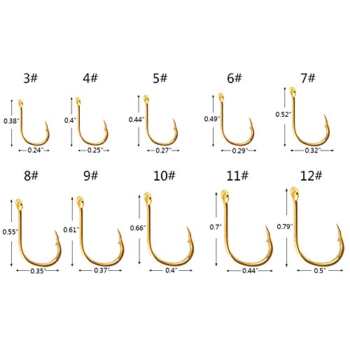 Thekuai Fishing Hooks High Carbon Steel different Size Saltwater Freshwater Fishing Hooks Gold (500 PCS Gold) - Thumbnail 2