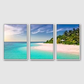Framed Canvas Wall Art for Living Room, Bedroom Ocean Sea Beach Canvas Prints for Modern Home Decoration Ready to Hang - 16"x24"x3 Panels
