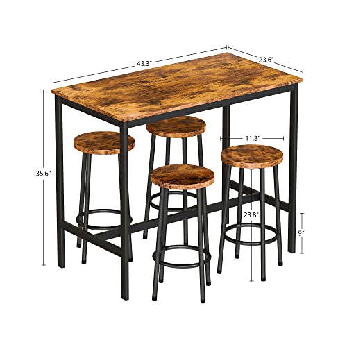 AWQM Bar Height Table and Chairs Bar Table with 4 Stools Industrial