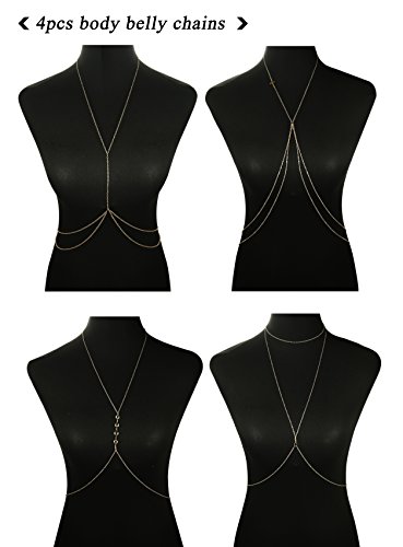 Finrezio Thin Sexy Gold Cross Body Belly Chains Necklace Jewelry for Women 4Pcs a Set (Style AA:8 pcs Body Belly Chain) - Thumbnail 2