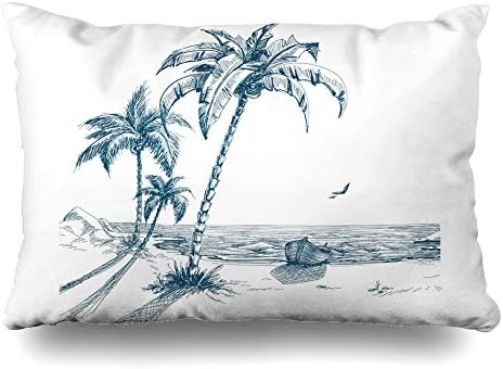 DIYCow Throw Pillows Covers Pencil Summer Beach Palm Trees Holiday Seagulls Boat Holidays Gull Cushion Case Pillowcase Home Sofa Couch King Size 20 x 36 Inches Pillowslips