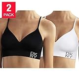 DKNY Women's Energy Seamless Bralette Everyday Comfort, white and black, - 2 Pack (Small)