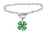 4-H Club Clover Green Silver Toggle Bracelet Gift Award Prize Kids Girls