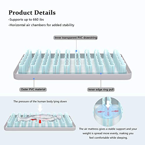 BFULL Air Mattress Thicken Inflatable No Leakage Airbed Portable Air Mattress with Built-in Electric Pump,Durable,Easy to Store and Install,80x60x18in,air Mattress Queen Size,Beige White