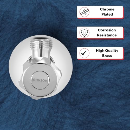 Johnson Eco Brass Angle Valve for Bathroom with Wall Flange (Pack of 2) | 1/2 Inch Chrome Finish Angle Cock | Durable Water Control for Bathroom/Geyser/Health Faucet Valve 1