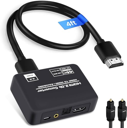 Hdmi Audio Extractor 4K 60Hz Hdmi 2.0B Splitter With Arc Optical Toslink Spdif And 3.5Mm Stereo Audio Out Support Hdcp 2.2 Pcm Dts 5.1 For Tv Soundbar Amplifier Ps5 Xbox Projector (Black)