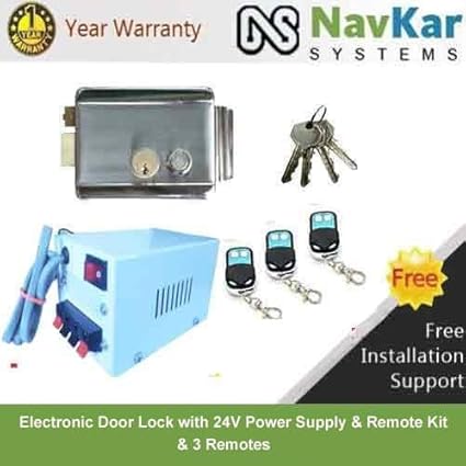 NAVKAR Electronic Door Lock with 24V Supply & Remote Kit & 3 Remotes