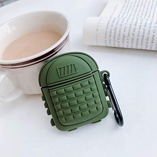 AirPods Case Soft Silicone Shockproof Cover for Apple Airpods 2 & 1,Green Three-Stage Backpack Player Unknown's Battlegrounds 3D Unique Design Skin Kits with Carabiner Holder for Air Pods (L3 Bag GR)
