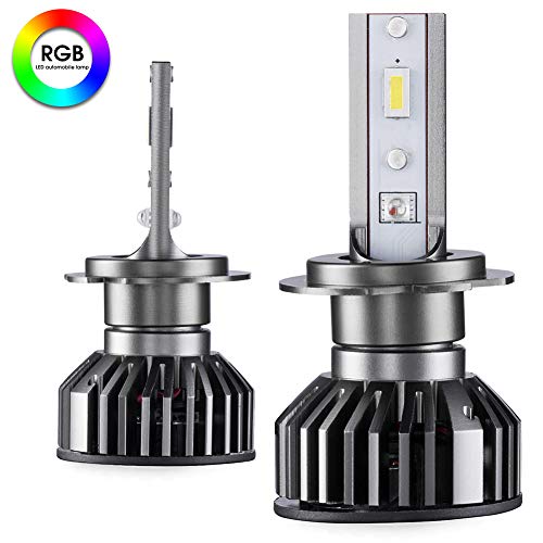 H7 RGB LED Headlight Bulbs&RGB Headlights Daytime Running Light Switch Controlled Multicolour All-in-One Conversion Kit Color:6001K,White,Red,Green,Blue - Thumbnail 7