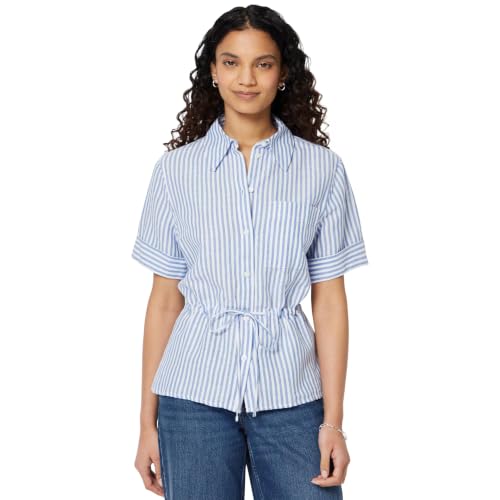 Amazon Essentials Women's Wide Sleeve Linen Blend Loose Fit Adjustable Waist Shirt