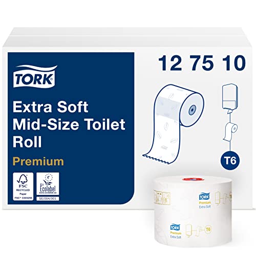 Tork 127510 Mid-size toilet rolls Premium / 3-ply soft tissues rolls compatible with Tork T6 twin roll dispenser / 1 x 27 rolls (27 x 70 m)