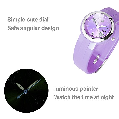 Girls Watches, PASNEW Waterproof Quartz Analog Wrist Watch with Jelly Watches for Girls Kids Purple - Thumbnail 2