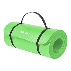 Incline Fit Exercise Mat Ananda 1″ Extra Thick Exercise Mat with Strap – Non Slip Workout Mat for Yoga, Pilates, Stretching, Meditation, Floor & Fitness Exercises