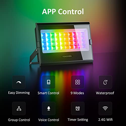 NOVOSTELLA 60W Smart Flood Light, AuroraLux RGB IC WiFi Outdoor LED