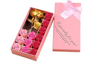 Cian Bath Soap Gift Set with Handmade Gold Foil Rose Scented Bath Soap Flower in Gift Box for Valentine Day Mother's Day Anni