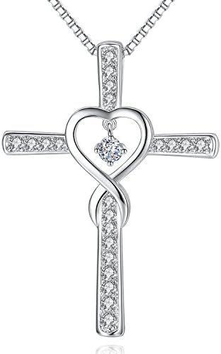 Infinity Love God Cross CZ Pendant Necklace with Birthstone, Birthday Gifts, Jewelry for Women, Girls