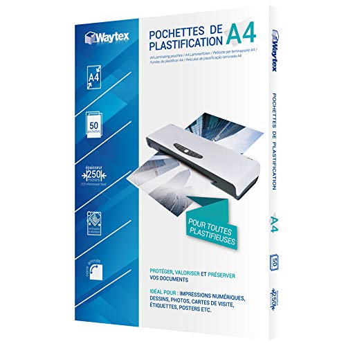 Waytex 50 Sheets A4 Thick Laminating Pouches 125 Micron Clear