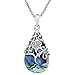 Vintage Floral Vine Adorned Teardrop Abalone Shell .925 Sterling Silver Pendant Necklace