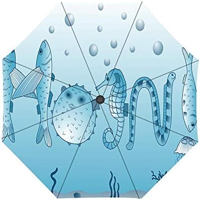 Marine Diversity Fish Sea Life Windproof Auto Open And Close Foldable Umbrella, Travel Unbreakable Compact Sun And Rain Umbrella UV Protection